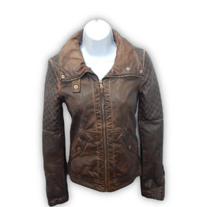 Trafaluc Zara Dark Brown vegan faux Leather Jacket X-Small xs